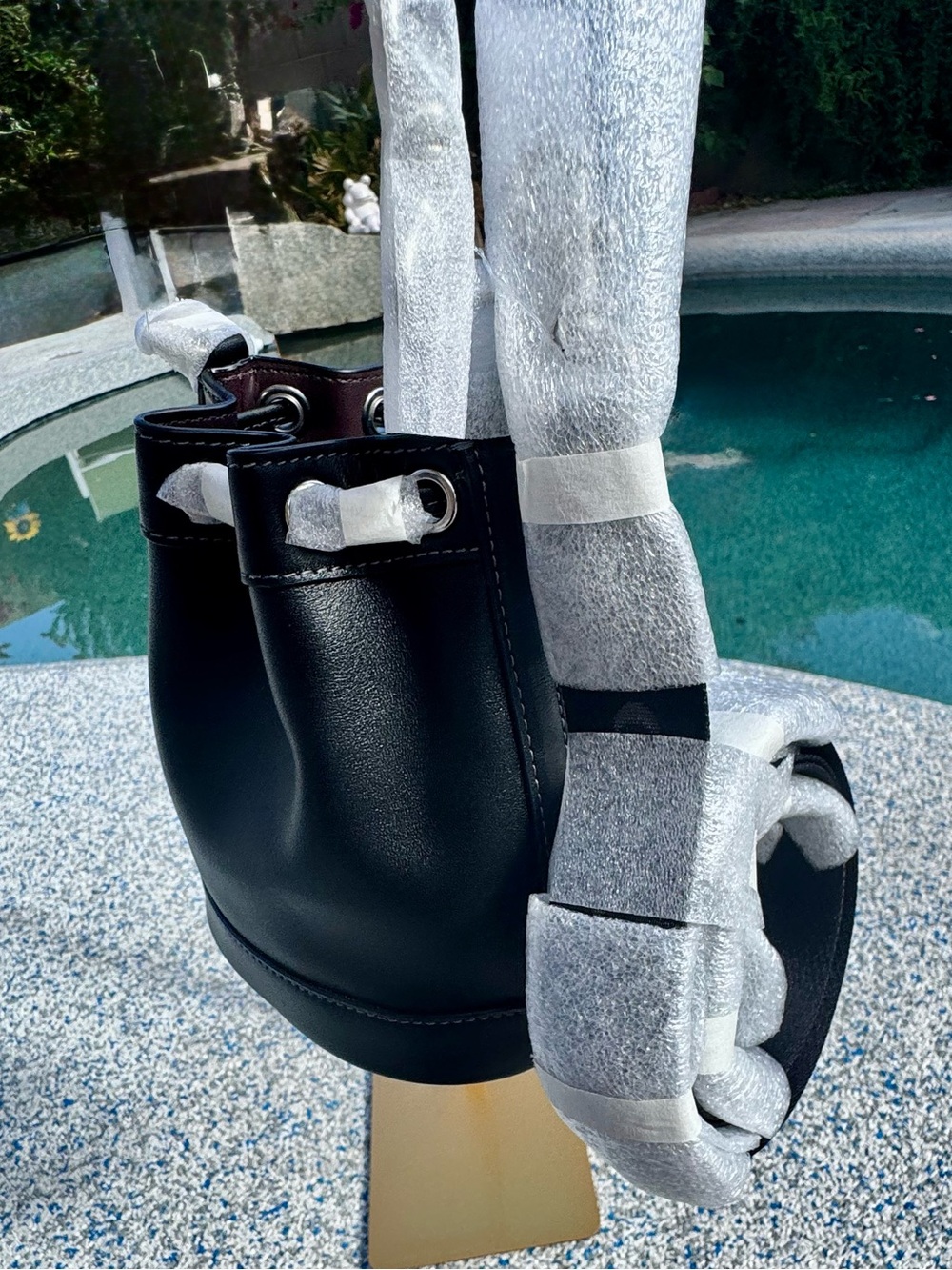 Coach Mini top handle Bucket Bag Black Calf Leather Drawstring w crossbody NWOT - Picture 11 of 15